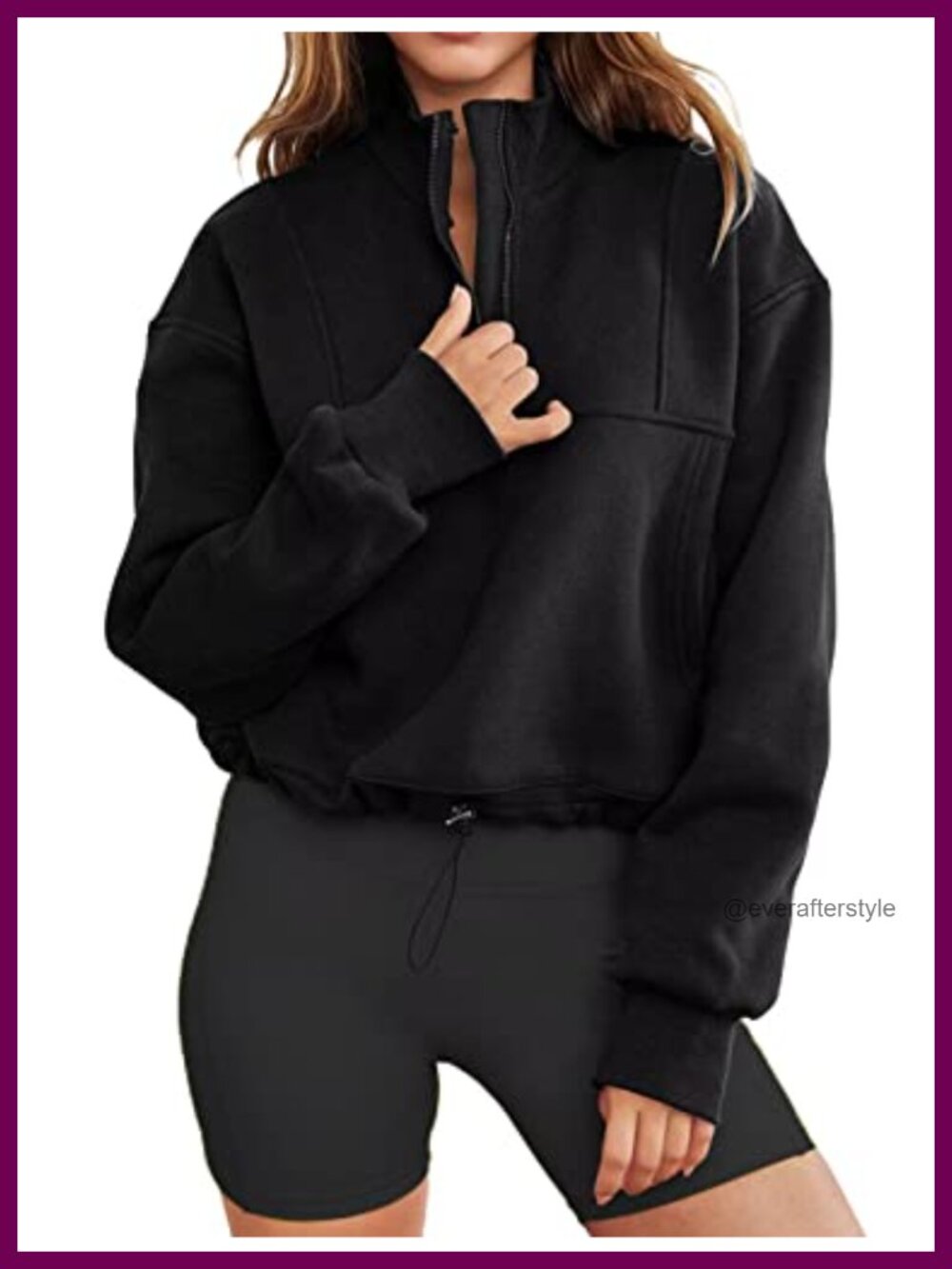 Women's Long Sleeve Half Zip Oversized Crop Sweatshirt